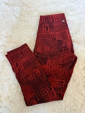 Lululemon Wunder Train HR Tight 25” Size 6 Ombre Red Logo Print